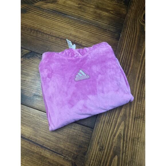 Fuzzy Pink Adidas Girls Hoodie with front pocket size XL size 16 velour feel - Picture 1 of 8